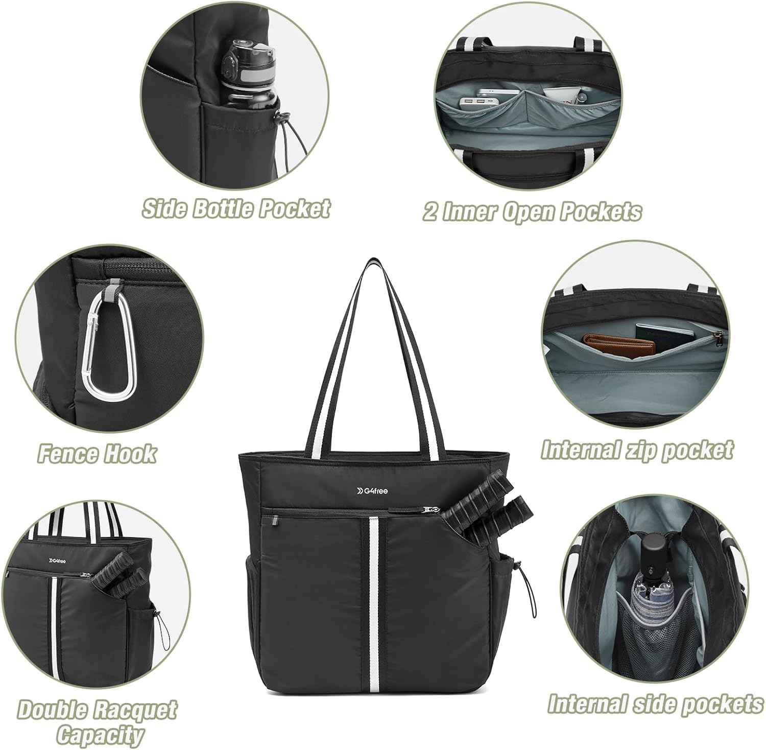 G4Free Pickleball Bag, Pickleball Tote Bag for Women Men, External Ball Bag with Shoe Compartment & Paddle Cover Pocket - Image 6