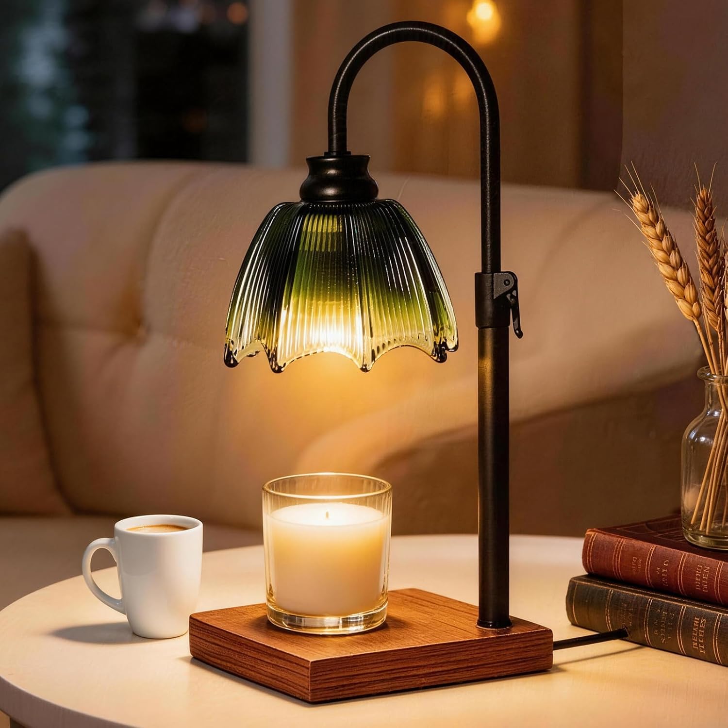 Vintage Glass Candle Warmer Lamp with Timer Dimmmer Adjustable, Candle Warmer Light for Large Candles Gifts for Women, Mom,Friend Sister House Wariming Home/Office Decor (Green Gradient)