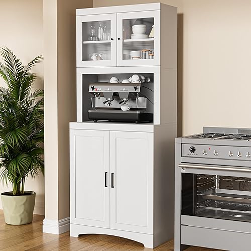 Cozy Castle Despensa de cocina de 70 pulgadas de alto, armario de almacenamiento independiente con encimera y gabinete para comedor, color blanco