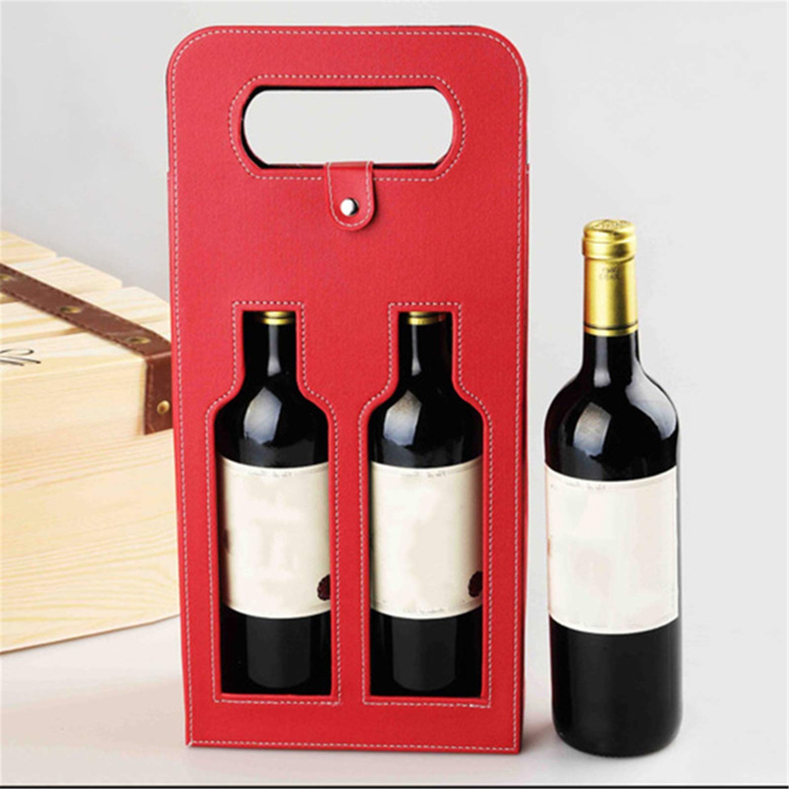 Sac à vin en Cuir boîte d'emballage Cadeau de Transporteur Haute qualité pour Home Bar Decor(Schwarz)
