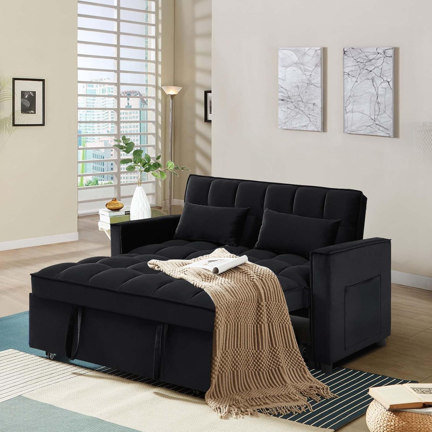 JEEOHEY 3 in 1 Convertible Sleeper Sofa Pull Out Bed,55