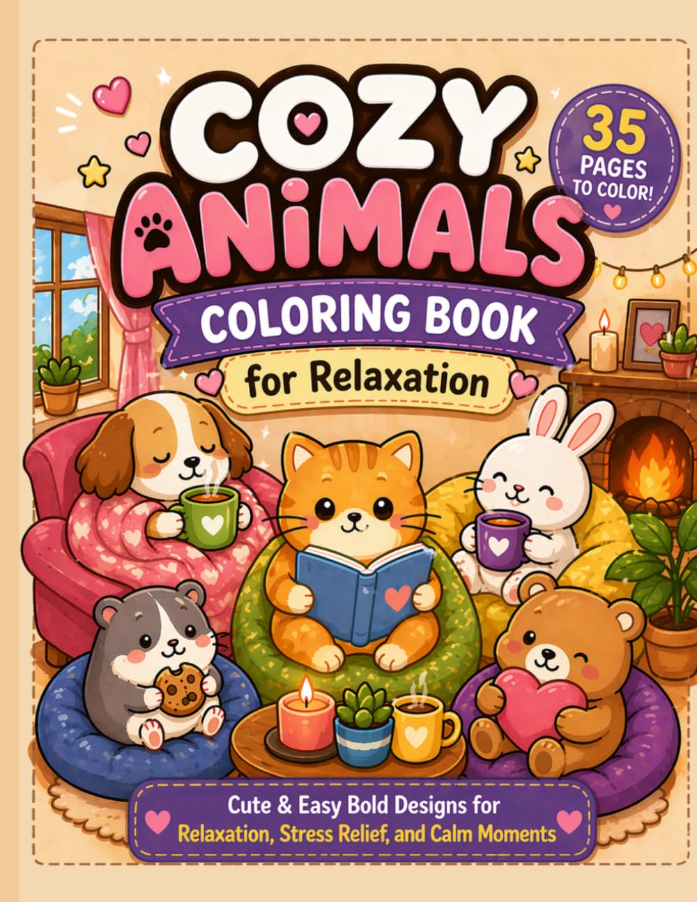 Cozy Animals Coloring Book for Relaxation: Cute & Easy Bold Designs for Relaxation, Stress Relief, Anxiety Relief, and Calm Moments