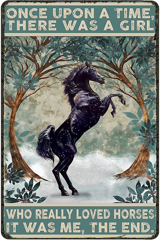 DAIERCY A Girl Who Really Loved Horse Vintage Tin Sign Black Horse Decor Horse Lovers Gift Forest Wall Decor Animal Aluminum Metal Sign For Home Office Cafe Bar Club Pub Housewarming Gift 5.5x8 Inch