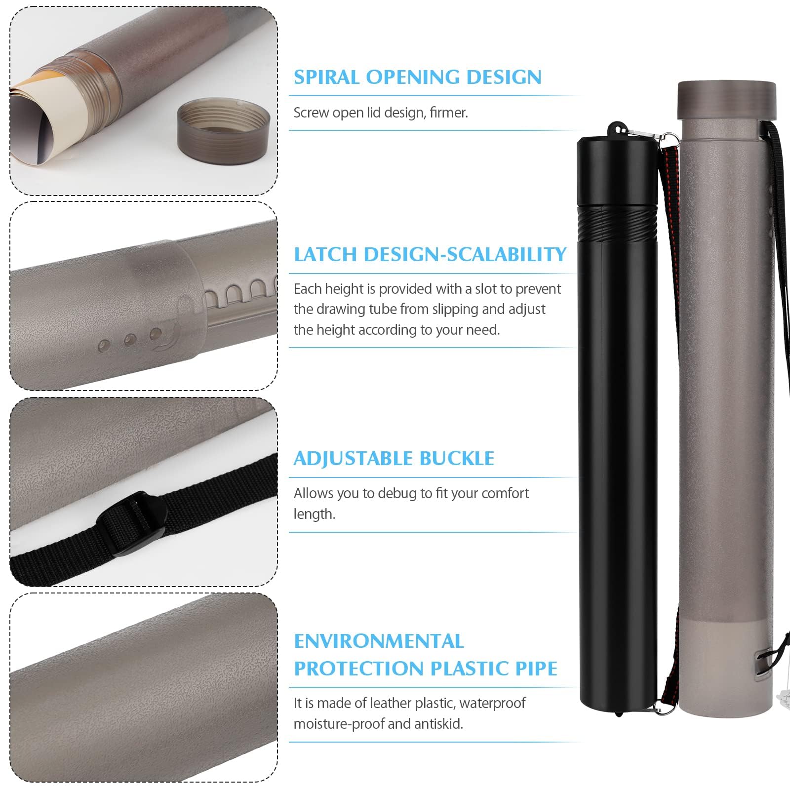 DEWEL Lot de 2 Tube Poster A0, Tube de Transport Télescopique pour Affiches, Plastique Durable, Longueur Réglable (Gris)