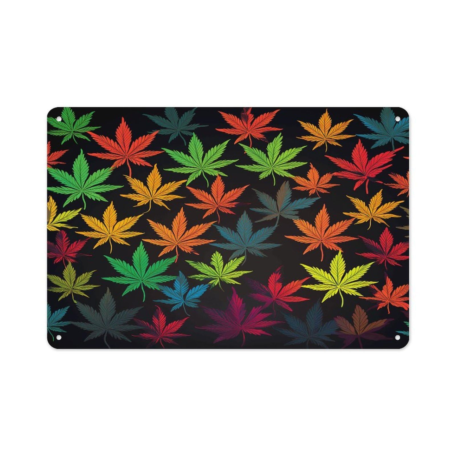 VstaDank Metal Aluminum Colorful Cannabis Leaves Sign Wall Decor Vintage Metal Sign Plaque Boho Wall Hanging Decor Sublimation Picture Panel Personalized Plaque Poster 8x12in