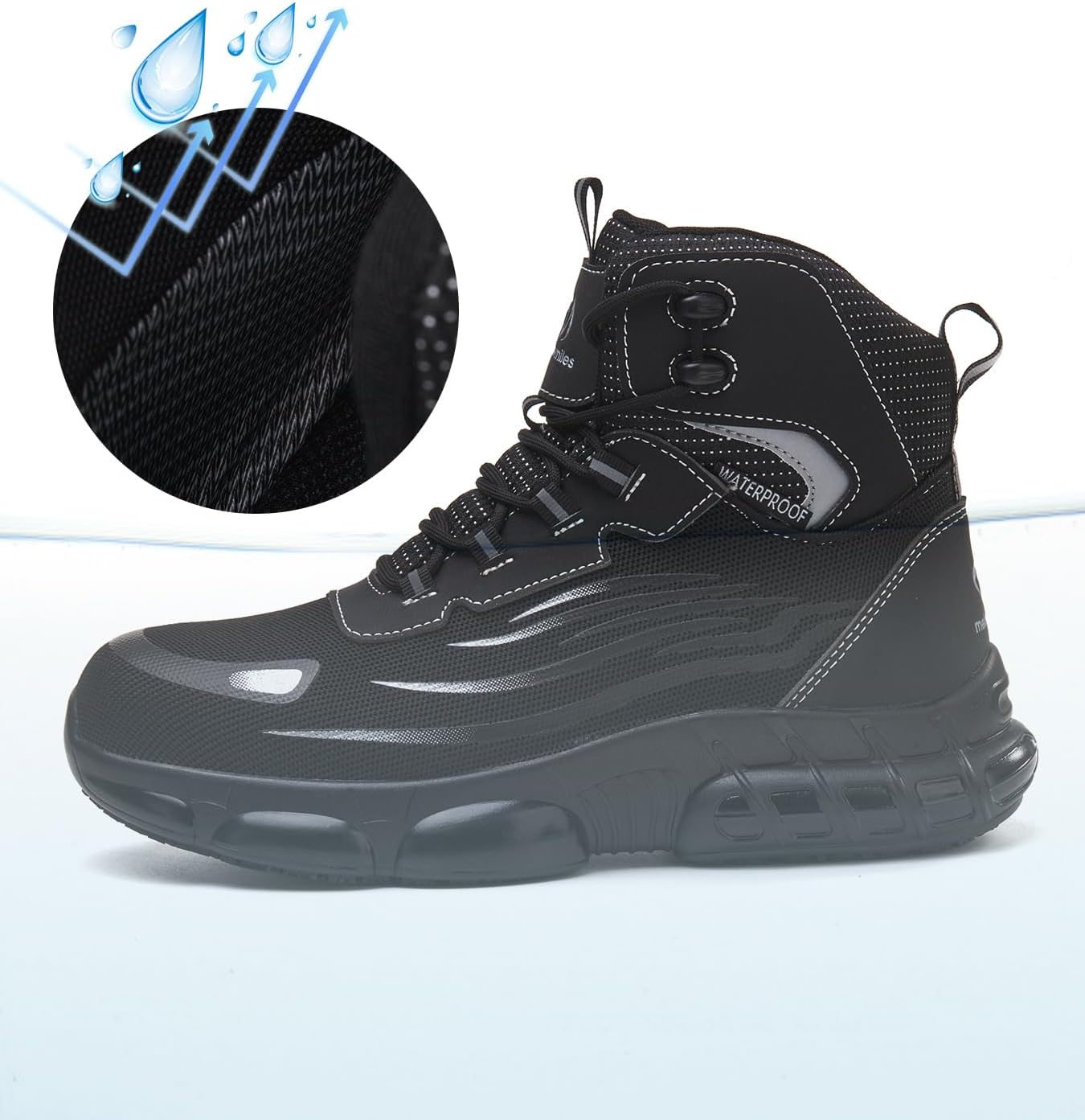 Mellowmiles Steel Toe Work Boots for Men Waterproof Breathable Oil & Slip Resistant Puncture Proof Lightweight Safety Shoes for Construction Warehouse Industrial Outdoor Blue Collar Workers