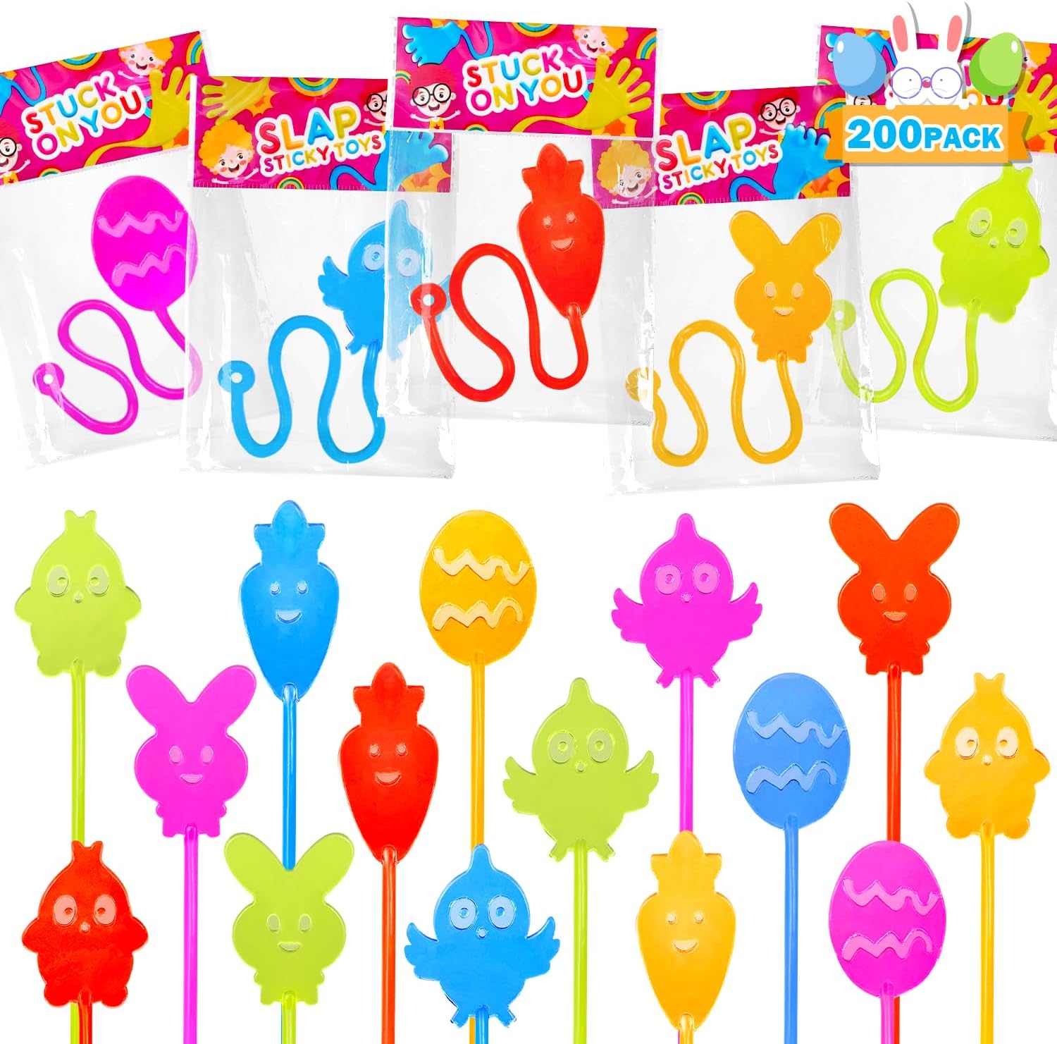Easter Bulk Party Favors Egg Hunt Supplies for Toddler 200 Pack,Non Candy Easter Sticky Hands Basket Pinata Egg Stuffers Fillers for Kids,Mini Fidget Toys Gifts Prize Goodie Treat Stuff for Boys Girls