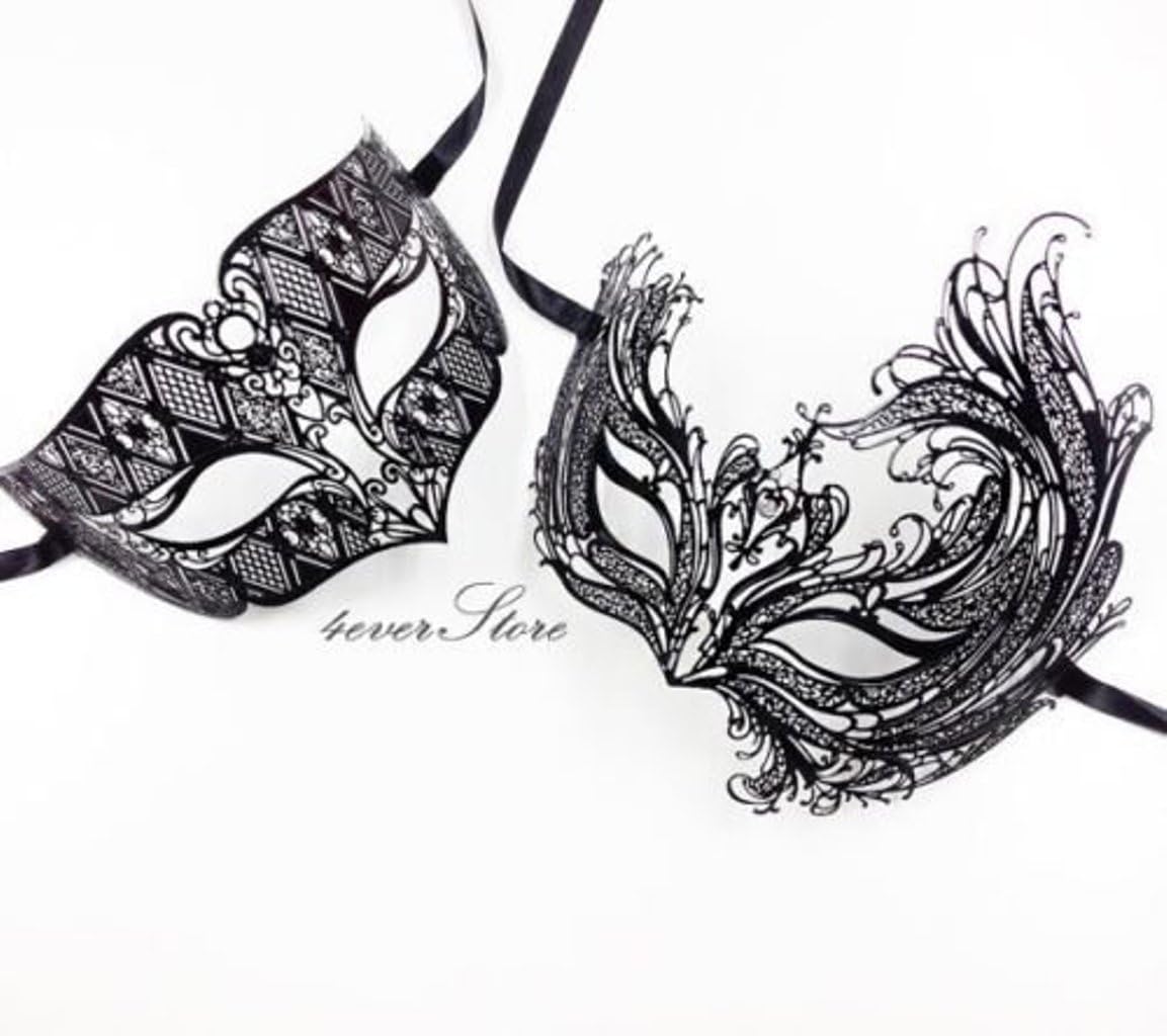 New Extravagant Couples Collection - His and Her's Black Masquerade Mask Set