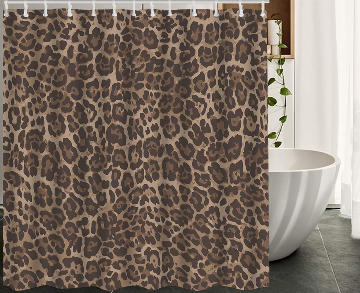HGOD DESIGNS Leopard Shower Curtain,Vintage Animal Skin Leopard Pattern Shower Curtain Bathroom Decor Set with Hooks Size 60x72 Inch