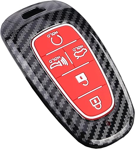 Funda para llavero para Hyundai Sonata 2020 con 5 botones sin llave, con diseño de fibra de carbono ABS (rojo)