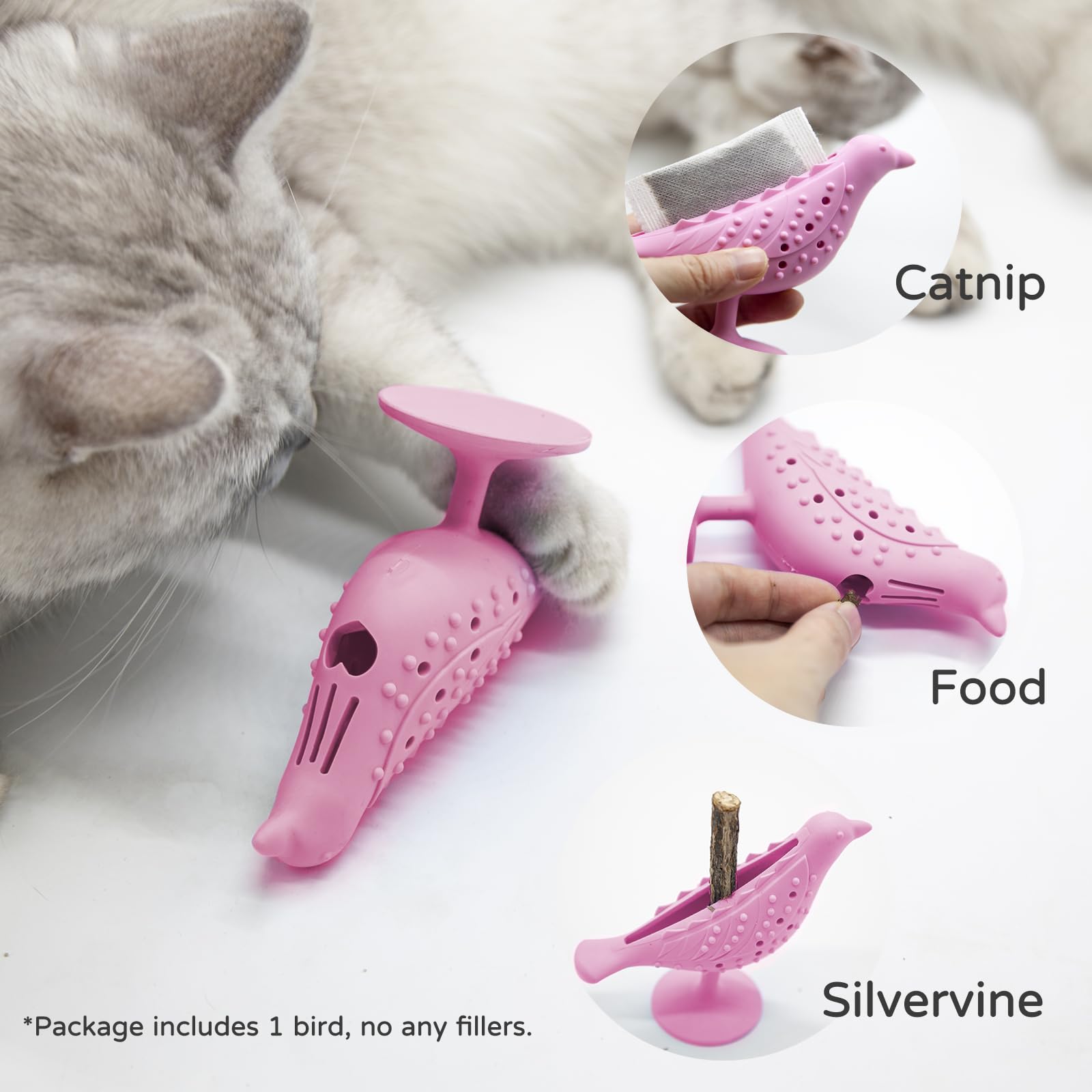 Mooipur Cat Teething Toys for Kittens, Treat Dispenser for Indoor Cat, Puppy Chew Toy Durable Silicone Cat Dental Care Interactive Chew Toy with Suction, Pink (1 PCS)