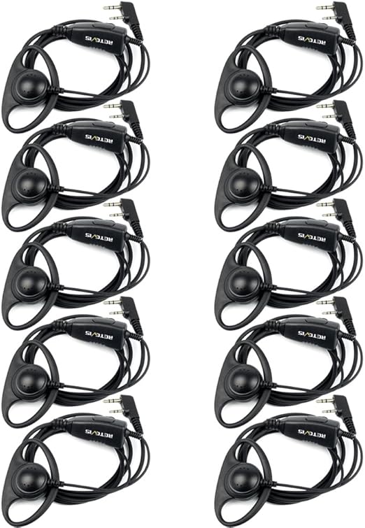 Retevis Case of 10, Walkie Talkies Earpiece with Mic 2 Pin D-Type Headset for H-777 RT22 RT21 RT86S, Compatible with Pxton Kenwood Baofeng BF-888S Walkie Talkies, Walkie Talkie Earpiece(10 Pack)