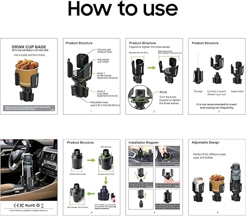 Miniatura 9 de Portavasos y organizador expandible de alta resistencia para automóvil, ajuste universal para botellas grandes, tazas de café, teléfonos, alimentos,