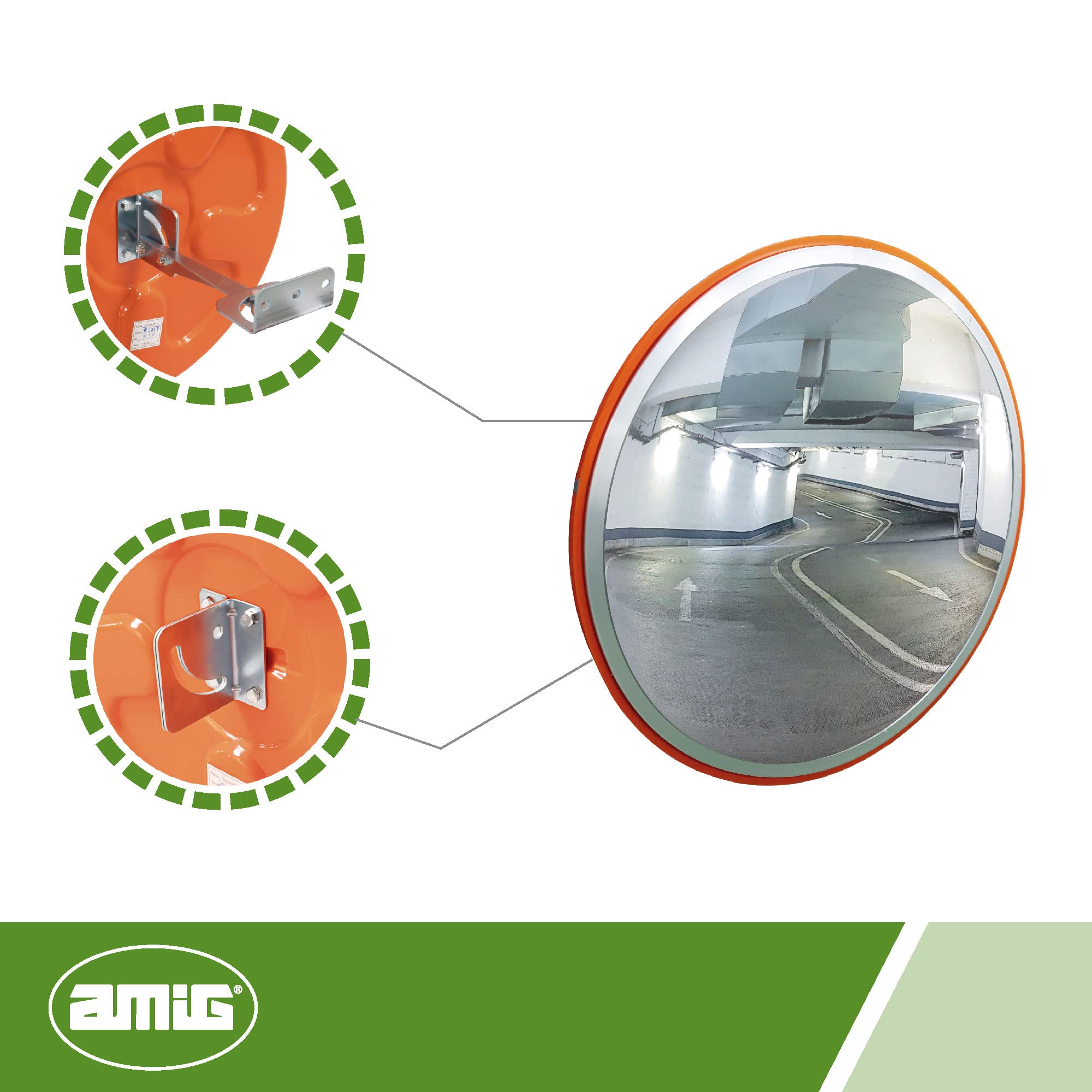 Amig - Specchio convesso di sicurezza e sorveglianza Ø30 cm diametro - Specchio stradale - Visione negli angoli ciechi, nelle colonne e negli angoli di negozi e garage - Arancia