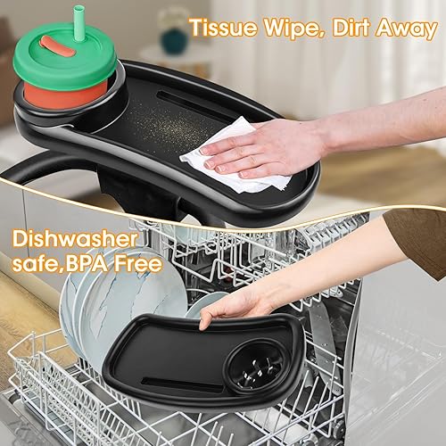 Miniatura 5 de D-BABE - Bandeja universal de aperitivos para cochecito soporte para tazas de bebé sin BPA, bandeja de alimentos que se mantiene en su lugar para