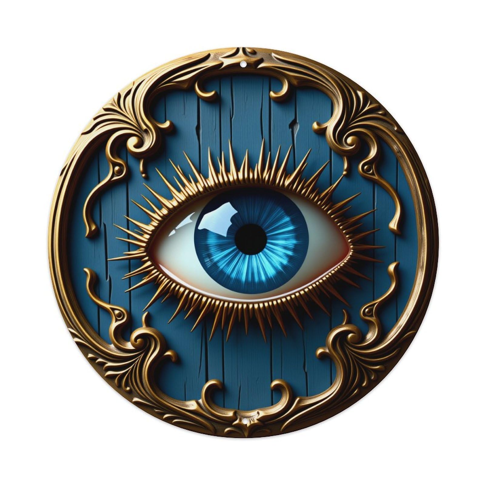 Golden Eye Blue Wood Metal Tin Sign Vintage Garden Bedroom Cafe Bar Man Cave Home Wall Decor Metal Poster 8x8 inches