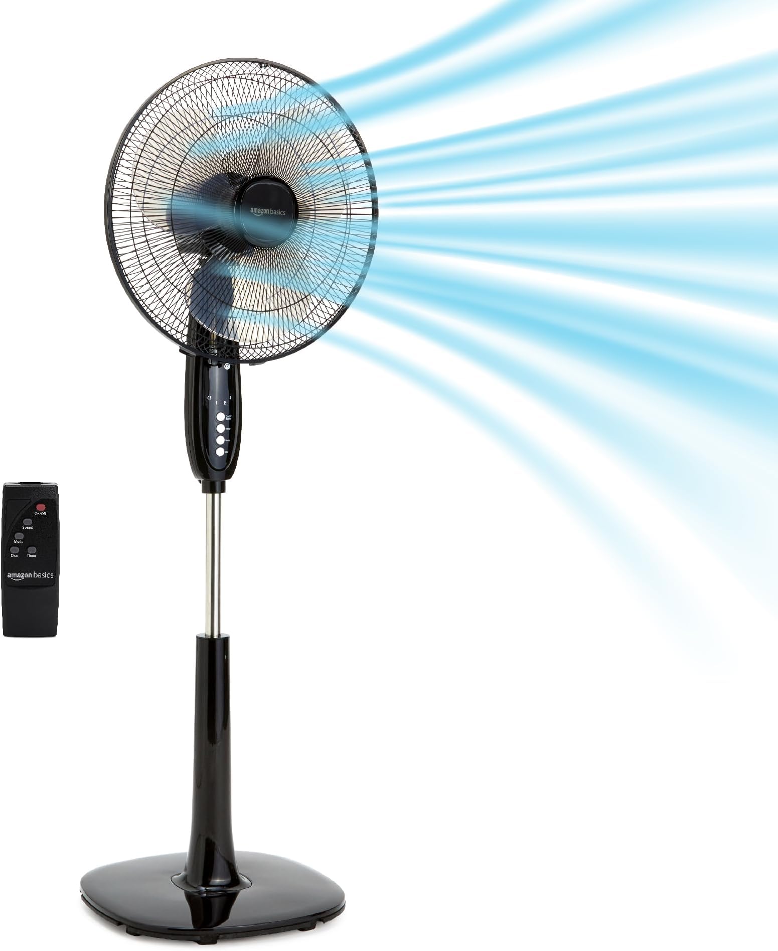 16" Pedestal Fan with Remote for Bedroom, Living Room, Office, Adjustable Height, Dual-Layered Blades, 3 Speeds, 3 Modes, Timer, Tilt Head, 60W, Black