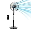Amazon Basics 16" Pedestal Fan with Remote for Bedroom, Living Room, Office, Adjustable Height, Dual-Layered Blades, 3 Speeds, 3 Modes, Timer, Tilt Head, 60W, Black