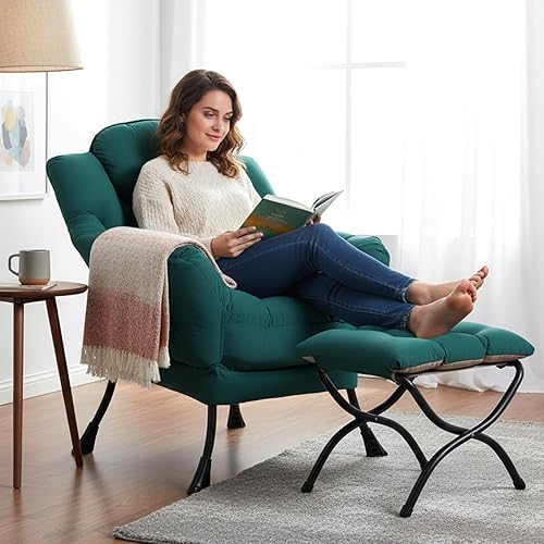 Miniatura 7 de Silla perezosa con otomana, silla de acento moderna contemporánea de ocio con reposabrazos, silla de lectura y juego de taburete plegable para sala