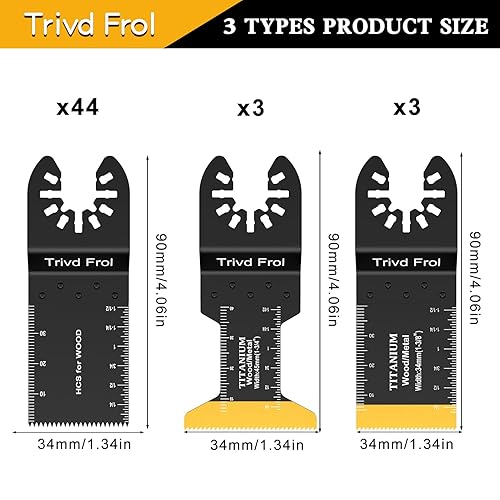 Miniatura 2 de Trivd Frol 50 hojas de sierra oscilantes, cuchillas multiherramienta universales profesionales de titanio para madera y plásticos de metal, kits de