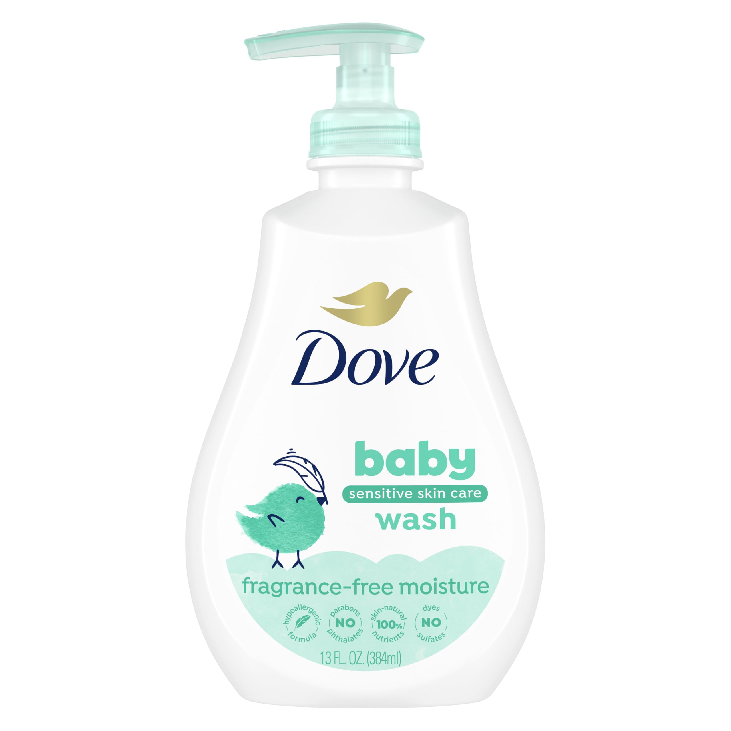 Baby Dove Sensitive Skin Care Baby Wash For Baby Bath Time Fragrance Free Moisture Fragrance Free and Hypoallergenic, Washes Away Bacteria 13 oz
