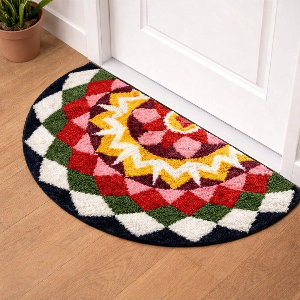 Roseate Kolam (40x80cm) Super Soft Microfiber 1800 GSM Decorative Mat Anti-Skid Door Mats for Home/Bathroom Mat/Bedroom/Kitchen/Floor Mat (B&W)