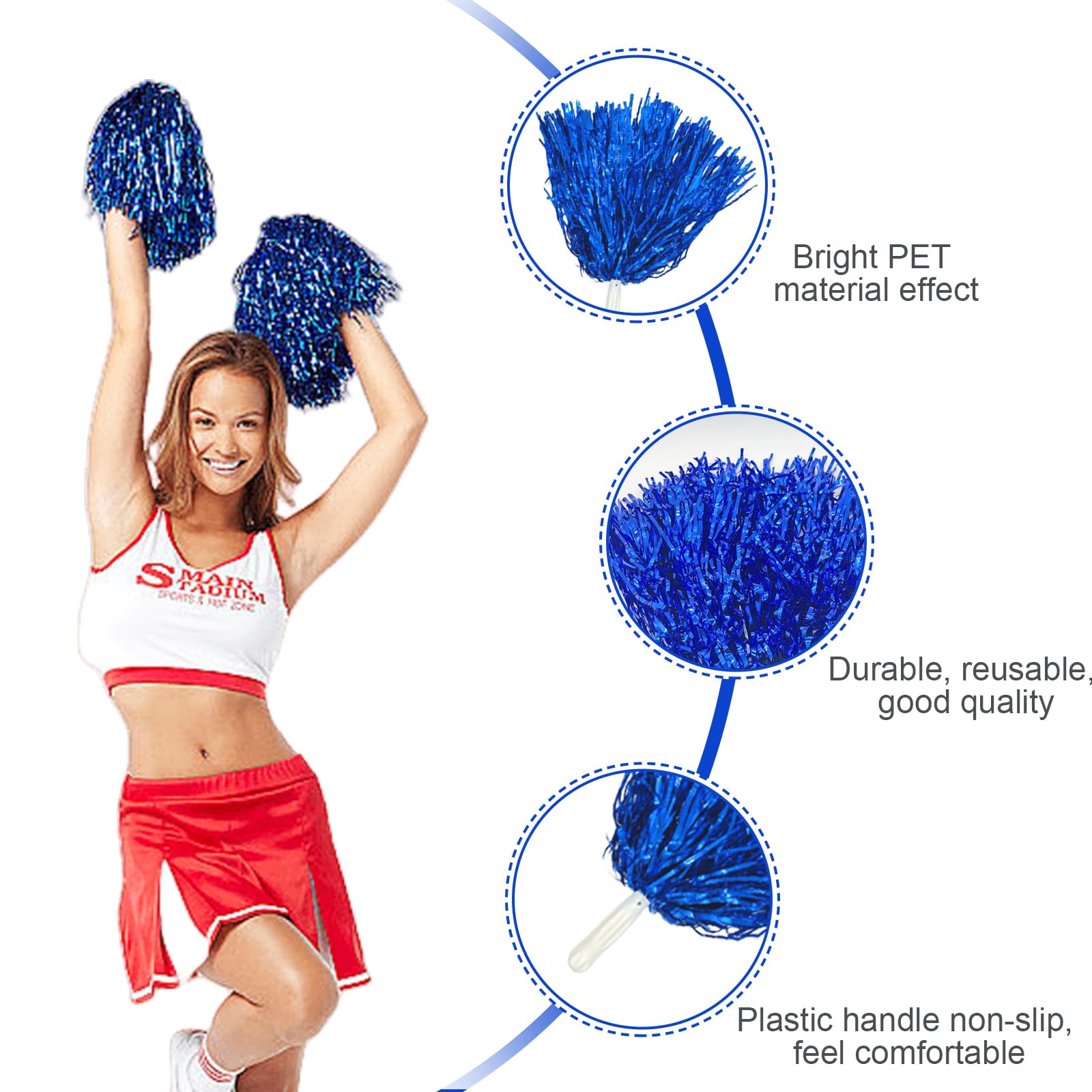 Pompones de Animadora Deportivos Azul 12 Piezas para Eventos Deportivos, Juegos de Pelota, Bailes y Fiestas