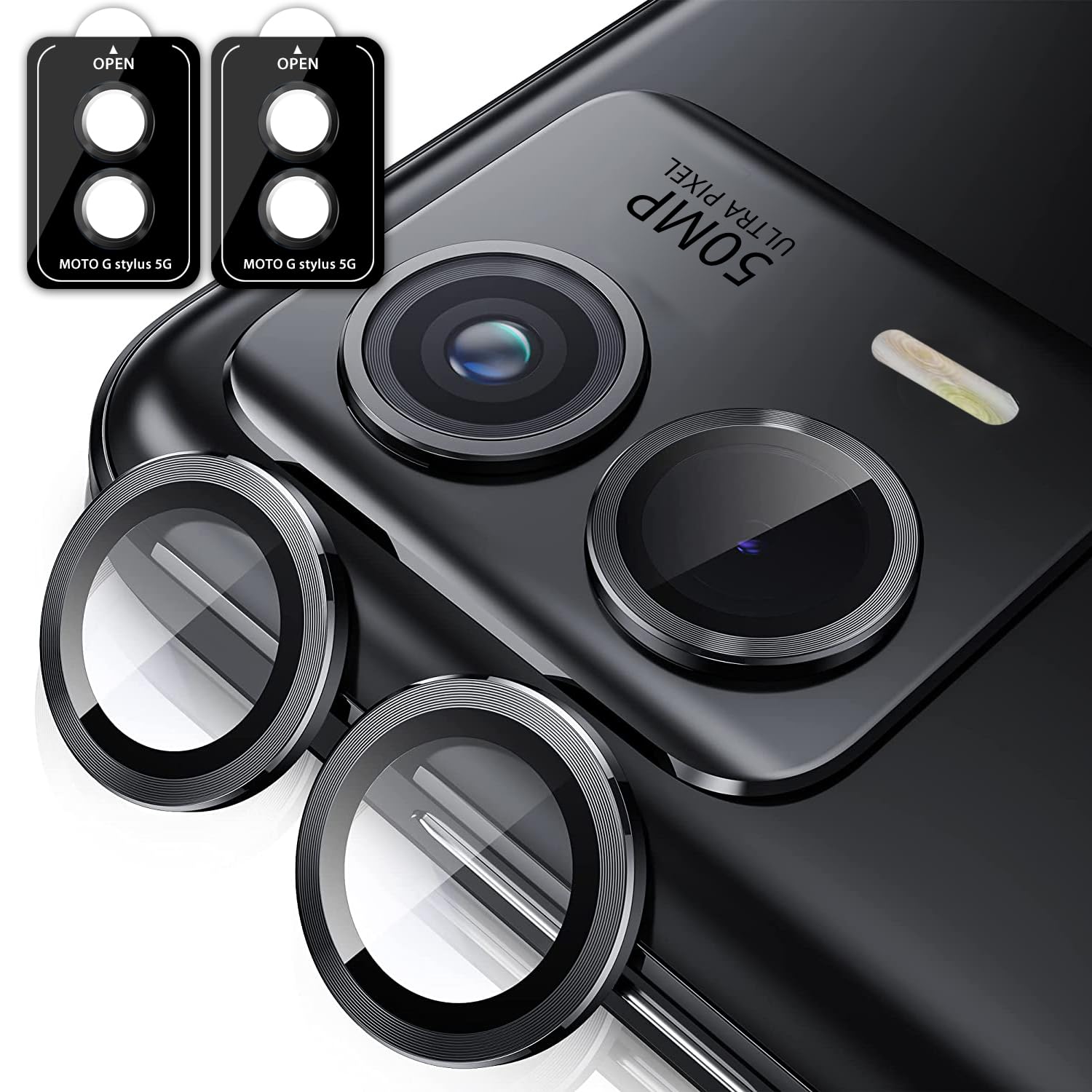 Zeking [2 Pack] for Moto G 5G (2024) Camera Lens Protector, 9H Tempered Glass Camera Cover Screen Protector Metal Individual Ring [Installation Tray