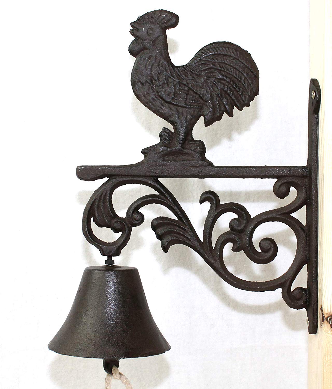 Glocke Gusseisen Hahn 28 cm Höhe Rustikal Braun Gartenglocke Wandglocke für Außenbereich