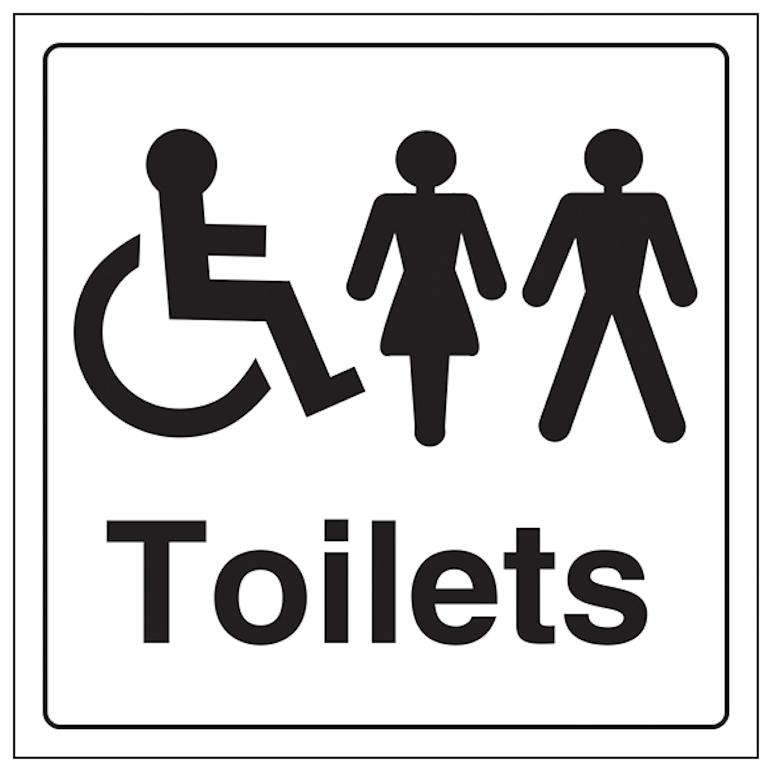 V Safety Unisex and Disabled Toilet 200 x 200 mm - 2mm Super-Tough Rigid Plastic Safety Sign