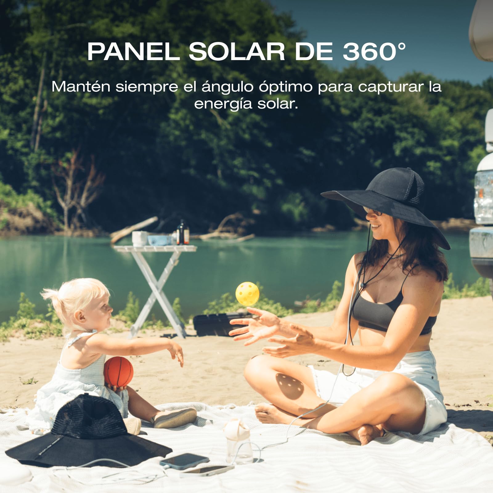 EF ECOFLOW Sombrero Solar, Sombrero Wearable con energía Solar de 360 Grados, Impermeable, Ultraligero, Plegable, con Dos Puertos USB-A y USB-C, Carga teléfonos Inteligentes (Tamaño: M-L)