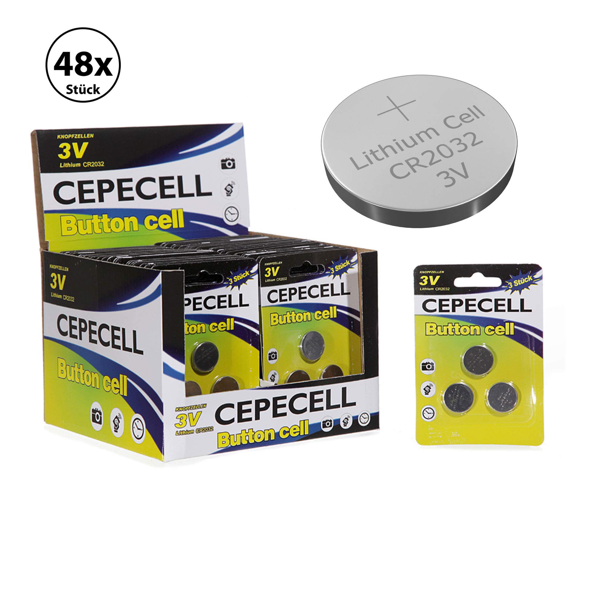 Knopfzellen 48 x 3er Set Lithium CR2032 Batterien Zelle Knopfzelle 3 Volt (48 x 3er Set Knopfzellen)