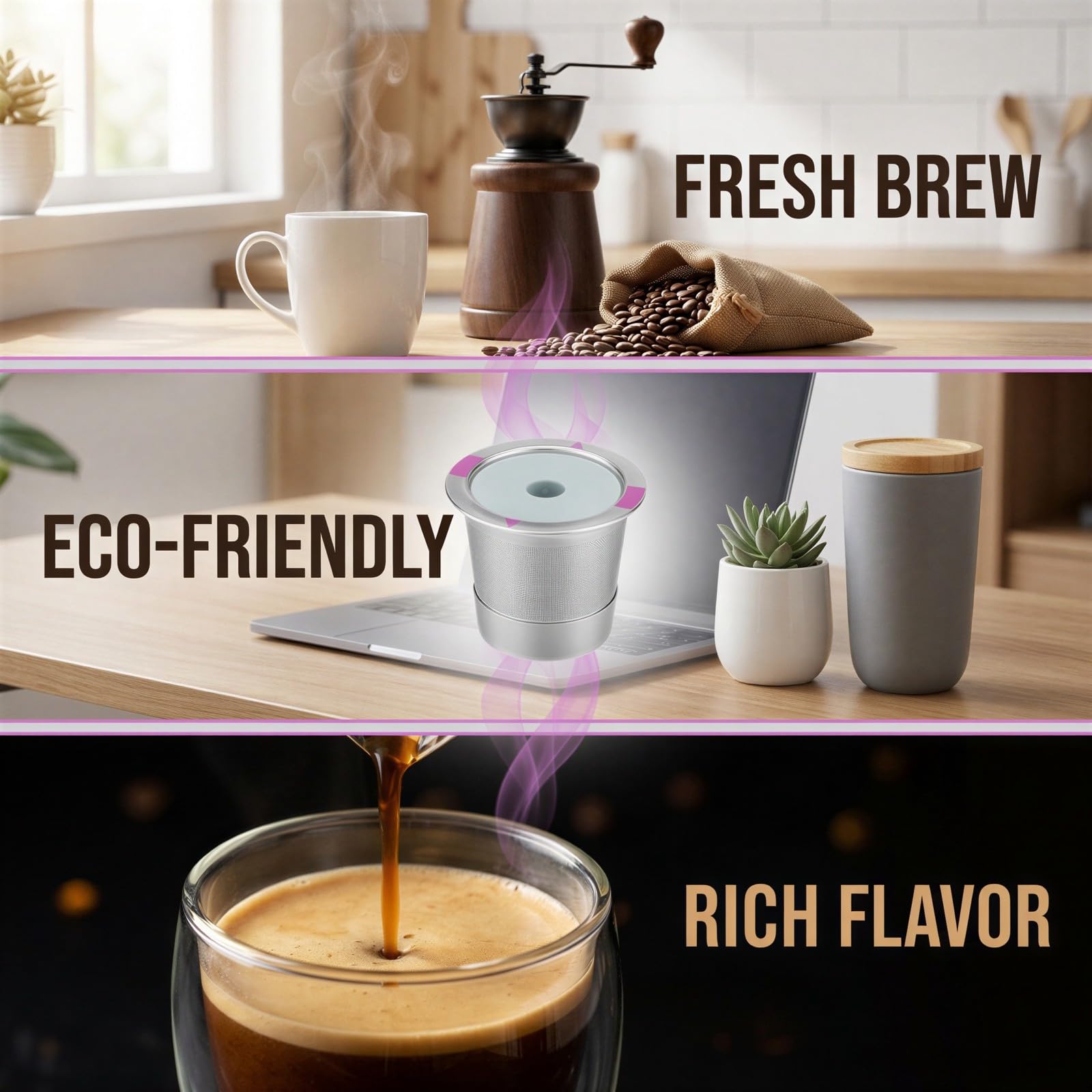 Paquete de 4 cápsulas de café reutilizables para cafeteras Keurig 1.0 y 2.0, cápsulas de café de acero inoxidable con malla 304, juego de cápsulas de café recargables para café molido, uso doméstico y