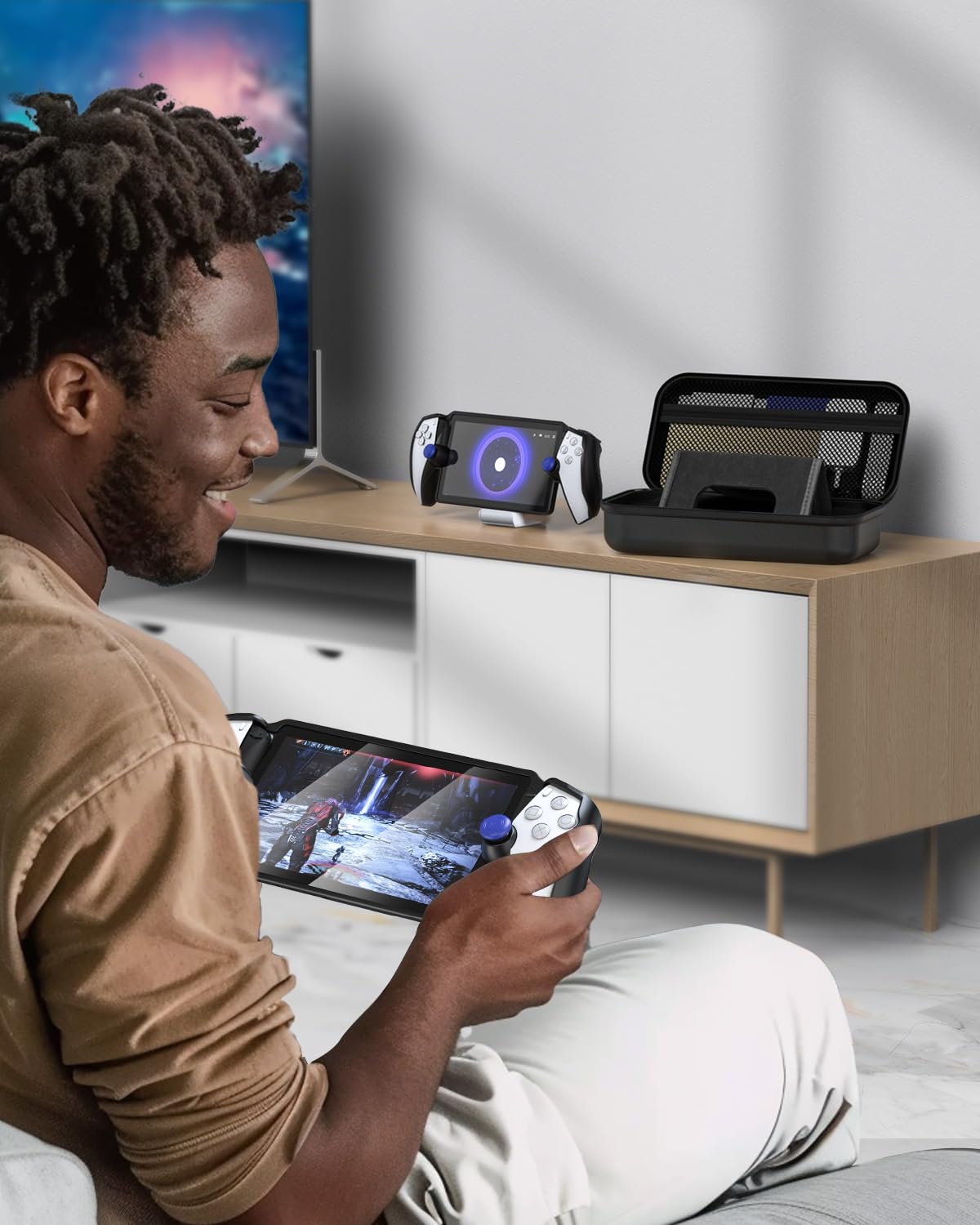 13 in 1 Zubehör Set für Playstation Portal, Tragetasche für PS Portal, TPU-Schutzhülle mit Kickstand, Portable Ladestation, 2*Displayschutzfolie, 4*Daumen Griff, Kopfhörer für PS Portal (Schwarz)