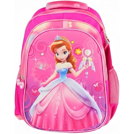 Mochila Infantil Princesa Feminina Escolar com Estampa Rosa, Zíper Reforçado, Bolso Lateral e Alças Confortáveis | Mochila Grande 41cm Ideal para Meninas na Escola ou Creche