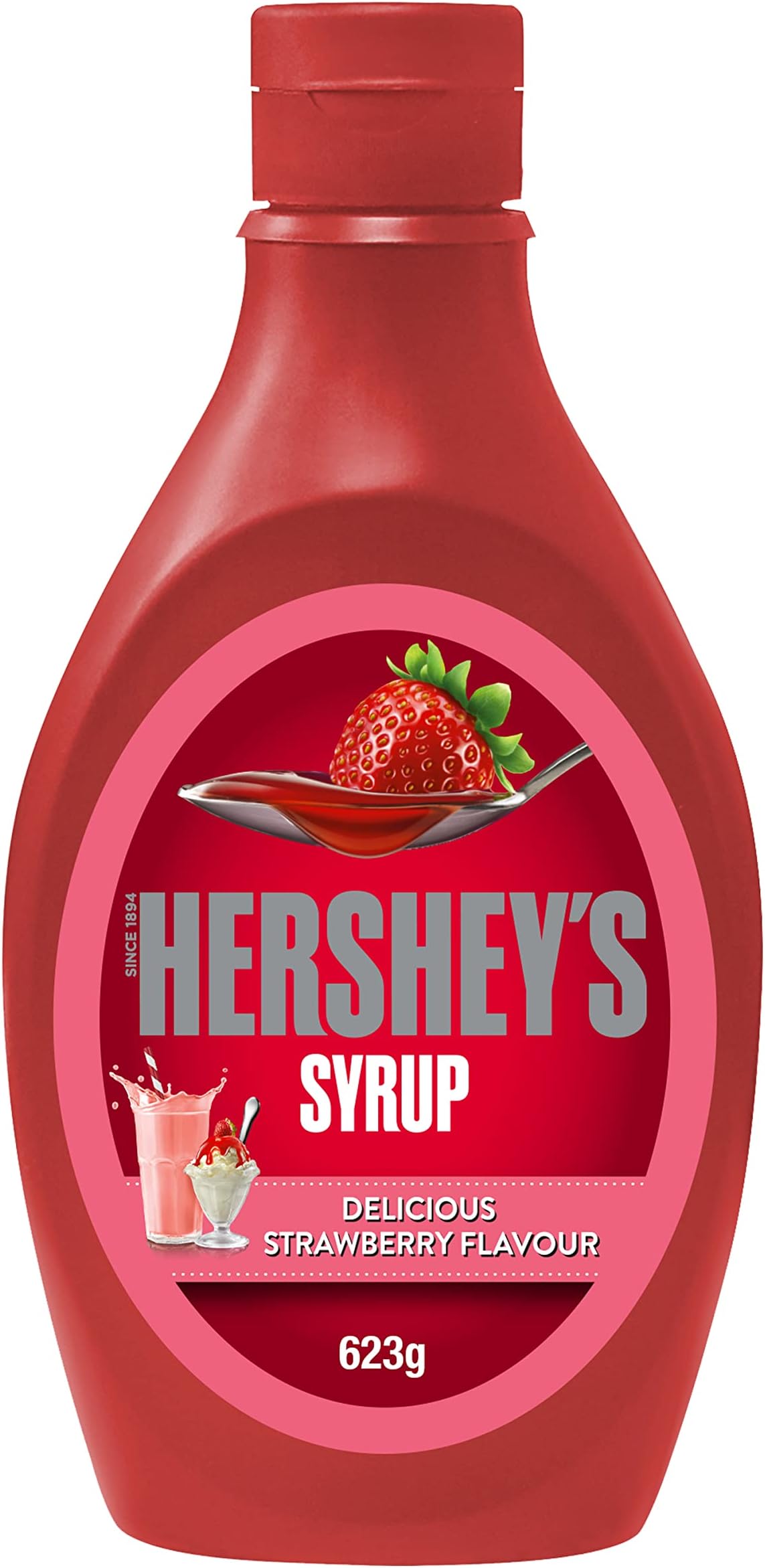 Hershey's Strawberry Syrup for Baking Desserts, Easy Squeeze Bottle, 623 g