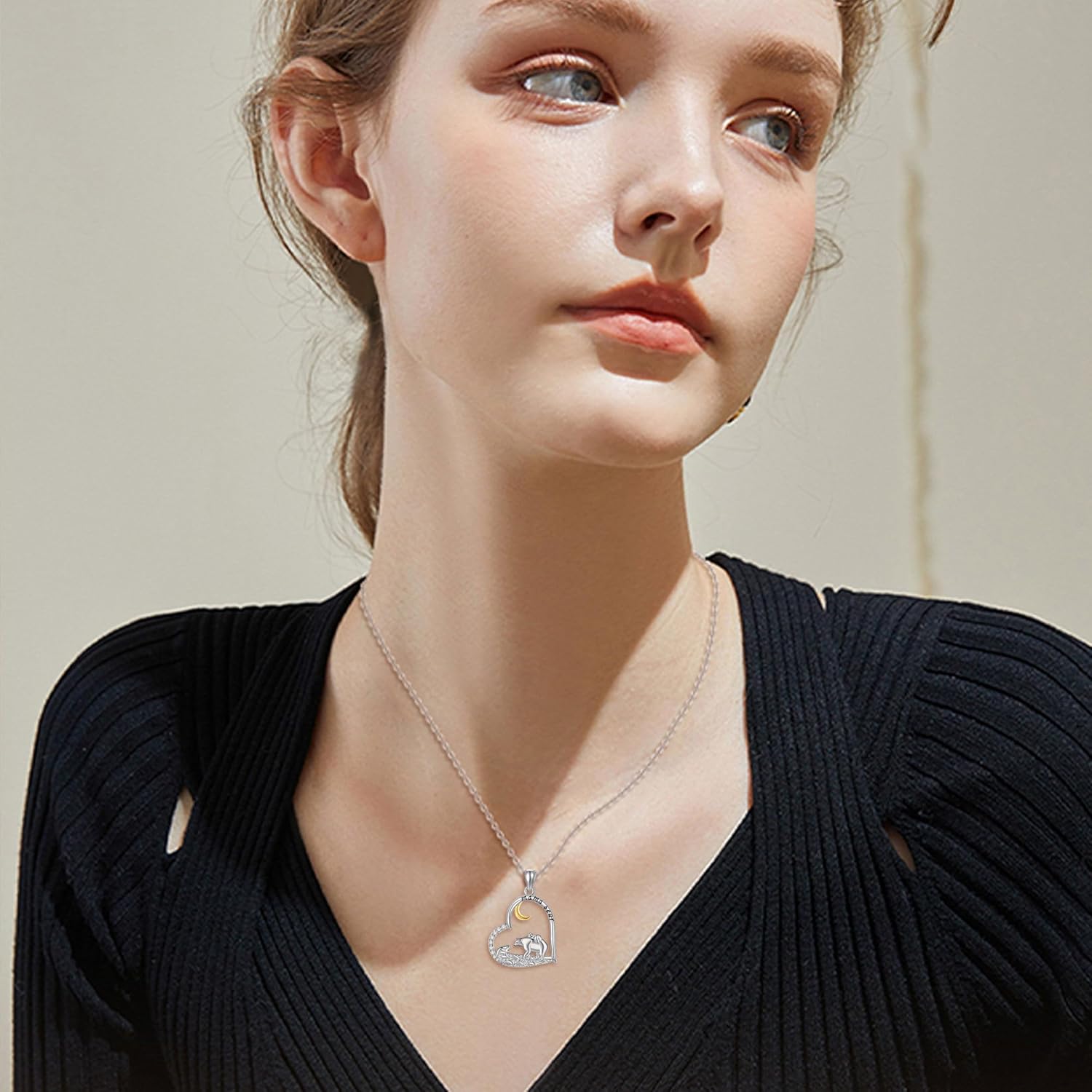 Mama Bear Necklace Sterling Silver Heart Pendant Bear Animal Jewelry for Women Mom - Image 2