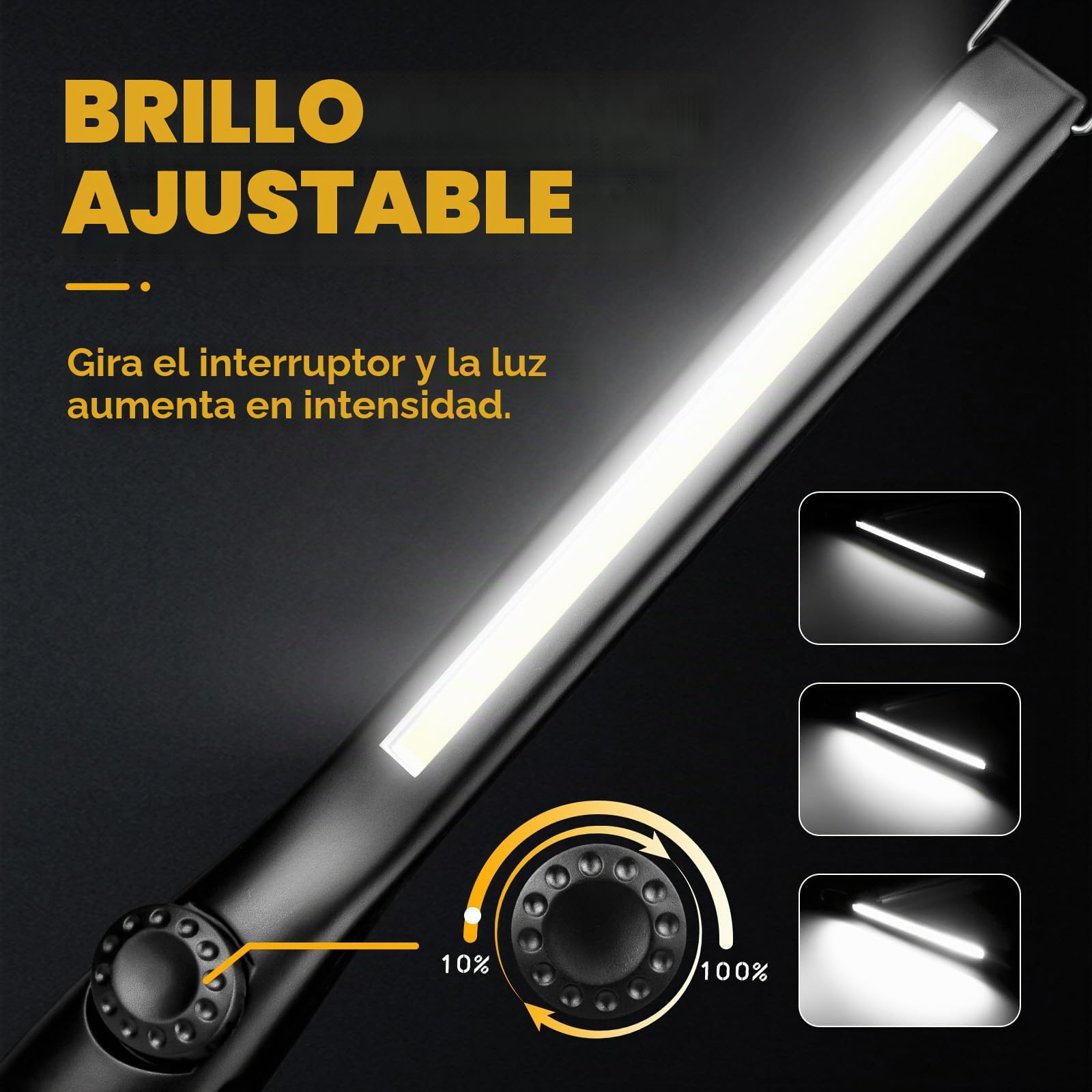 Lámpara de trabajo LED linterna de taller, lámpara de inspección COB recargable con lámpara de trabajo magnética para reparación de coches, taller, camping, iluminación de emergencia (3 unidades)
