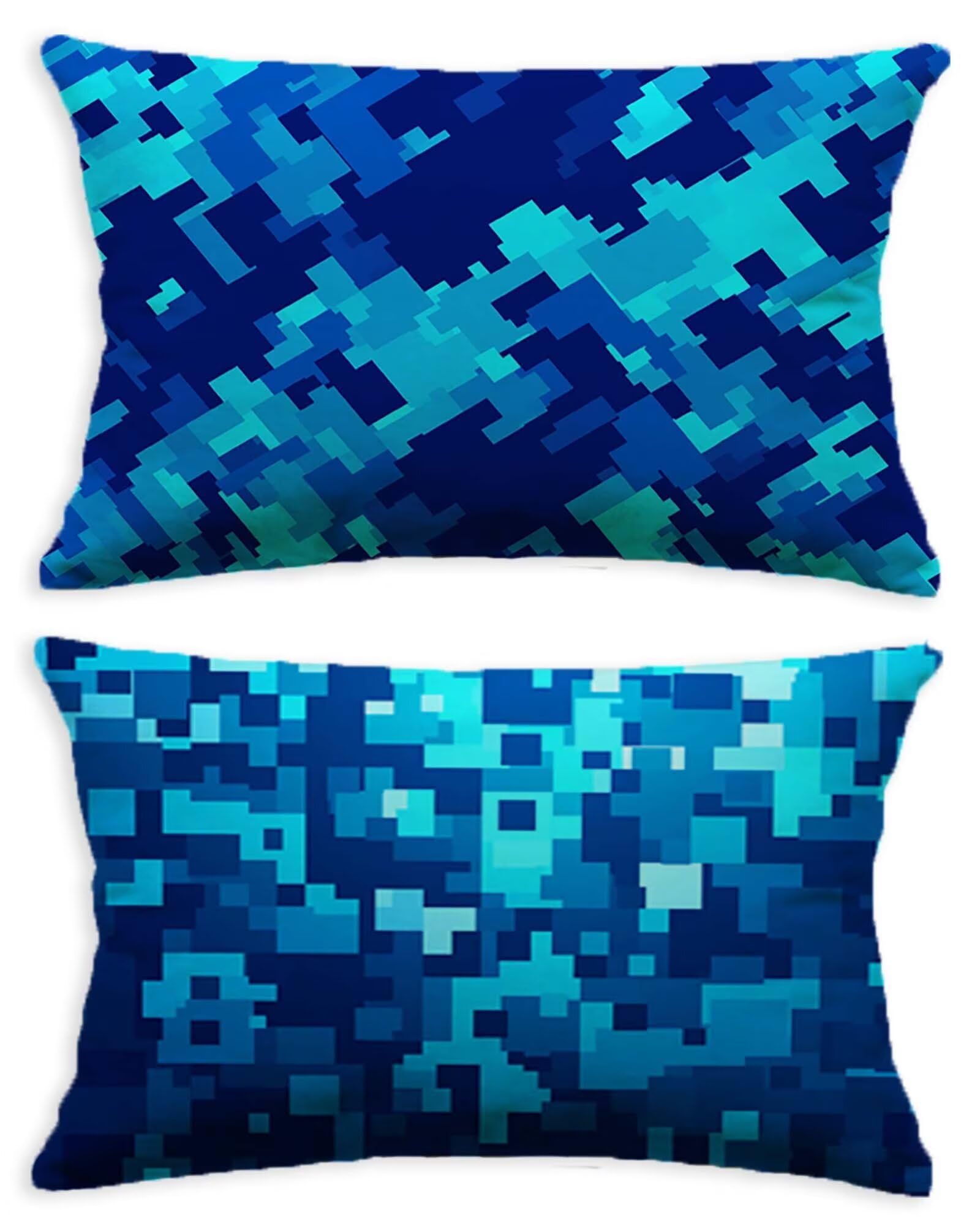 Housse de Coussin Bleu Velours Impression Recto Verso Protege Oreiller 40x70 O-147C