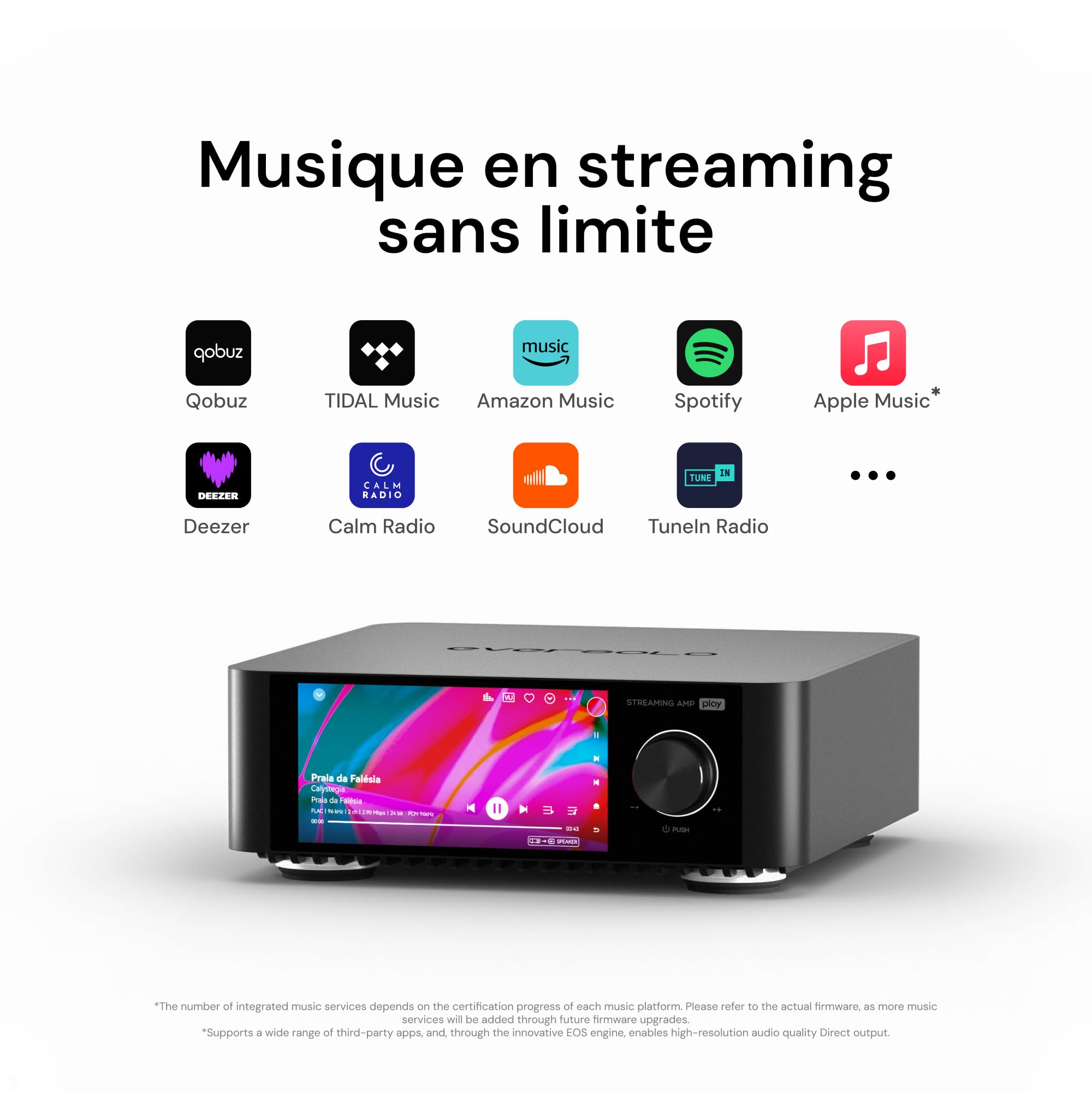EVERSOLO Play Lecteur de Musique Tout-en-Un avec Amplificateur | Écran Tactile de 5,5 Pouces, Prise en Charge Multiroom et Correction de Pièce, Diffusion Tidal, Qobuz et Plus | Noir(Édition Standard)