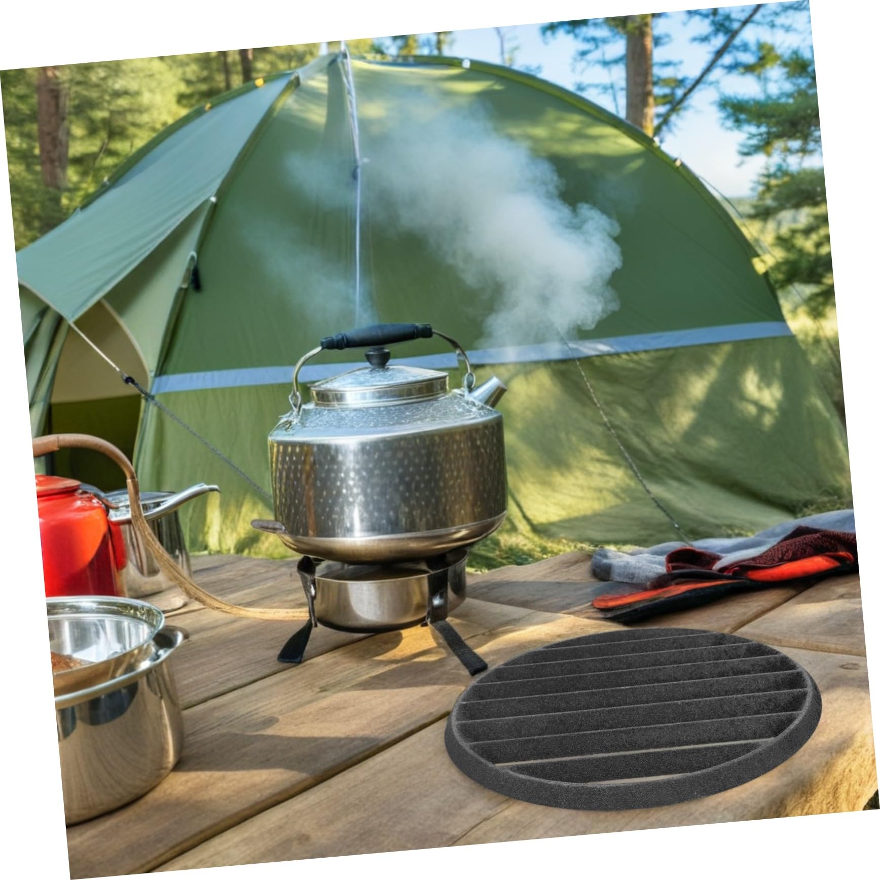 Kisangel Grille Ronde de Cuisson en Fonte pour Foyer Extérieur et Camping