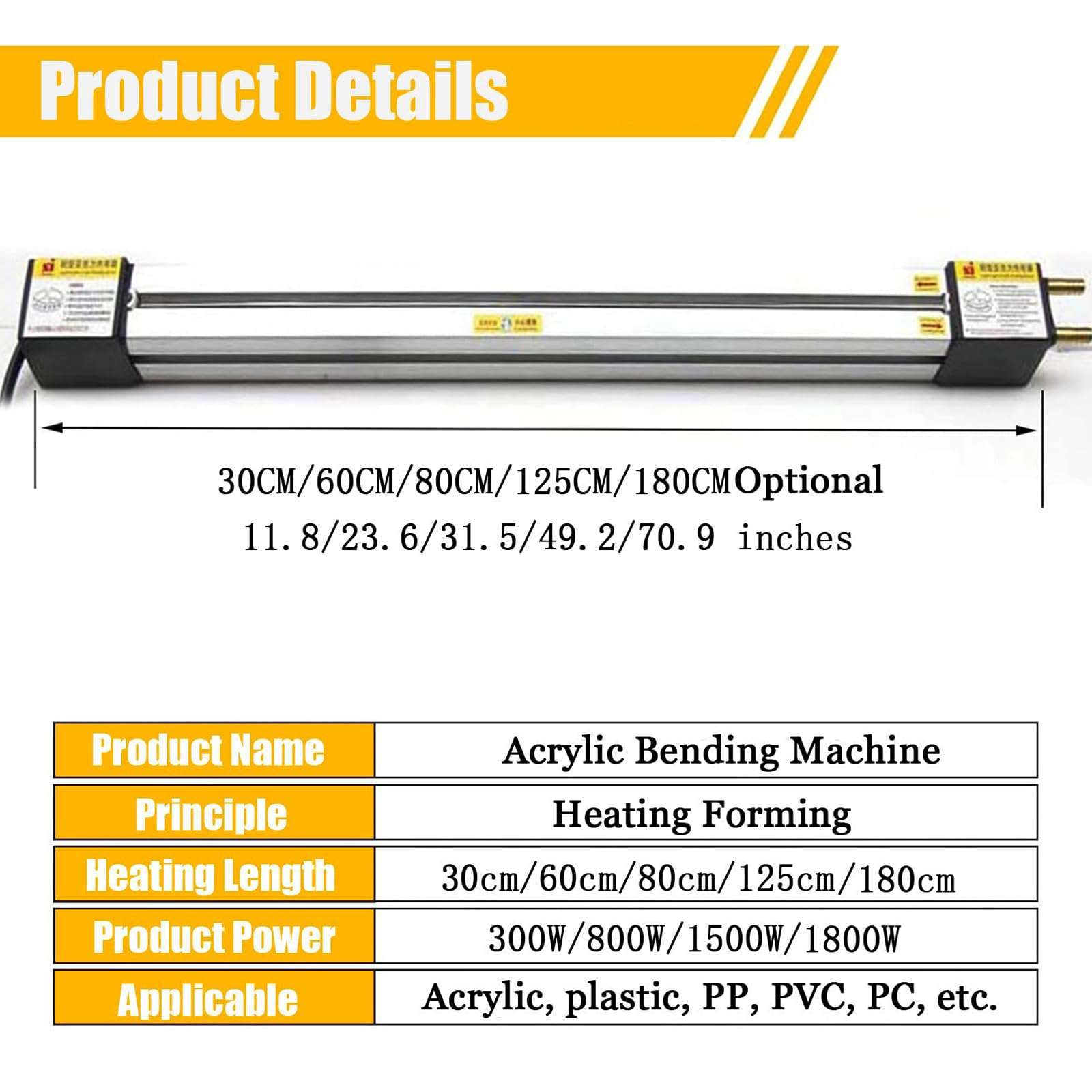 Calentador de tira de acrílico para doblar, herramienta portátil de 30 cm para doblar plexiglás de PVC de 1 a 6 mm, máquina de calentamiento manual para hacer carteles y proyectos de bricolaje