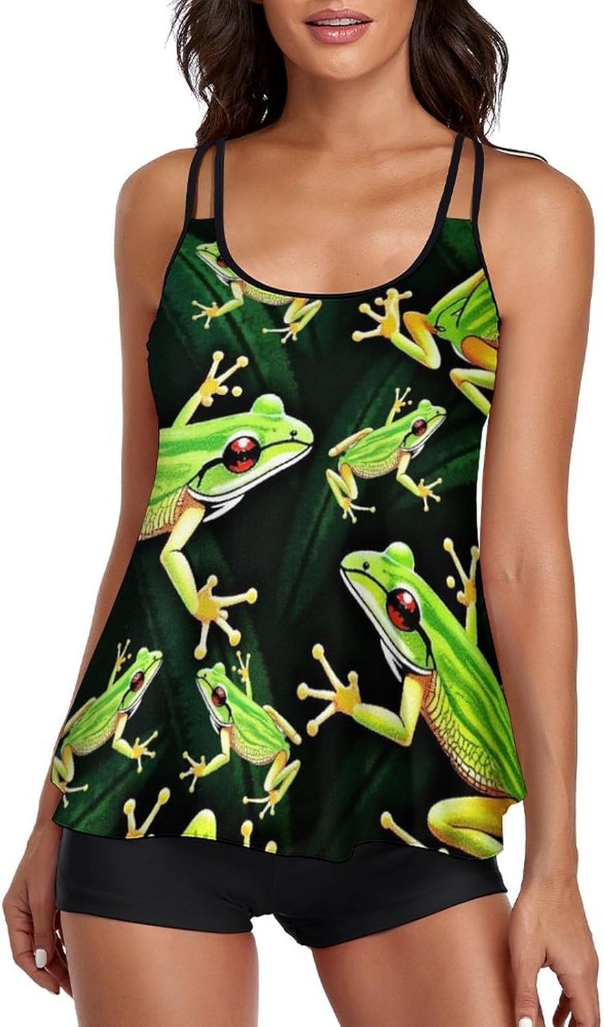Women's Tummy Control Tankini Set, Loose Fit Tank Top with Shorts Modest Swimwear