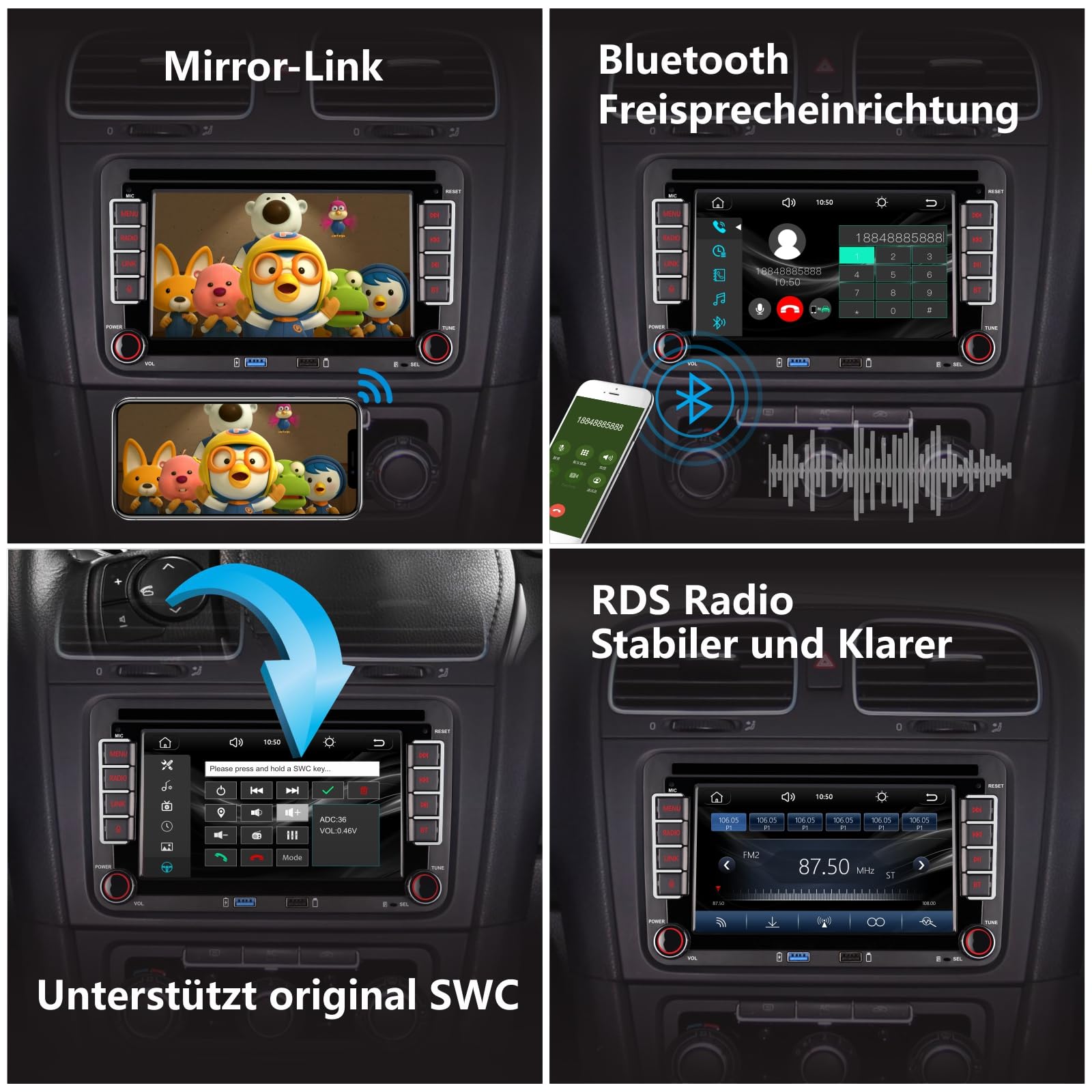 [2026 Aktualisiert] Double din Autoradio Kompatibel mit kabelloses CarPlay Android Auto mit Bluetooth/FM/AM Radio/USB/hohe Leistung für VW Golf 5 6 Passat Jetta Caddy EOS Tiguan Touran CC Polo