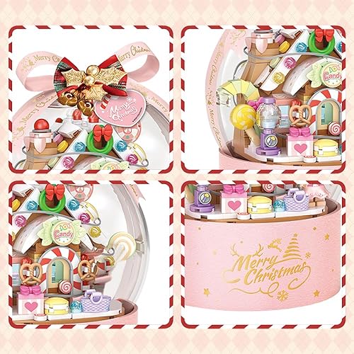 Miniatura 4 de LOZ Mini Blocks 1305 Jelly Bean House - Kit de bloques de construcción de 486 piezas de mini ladrillos con luz, juguete de construcción de Papá Noel