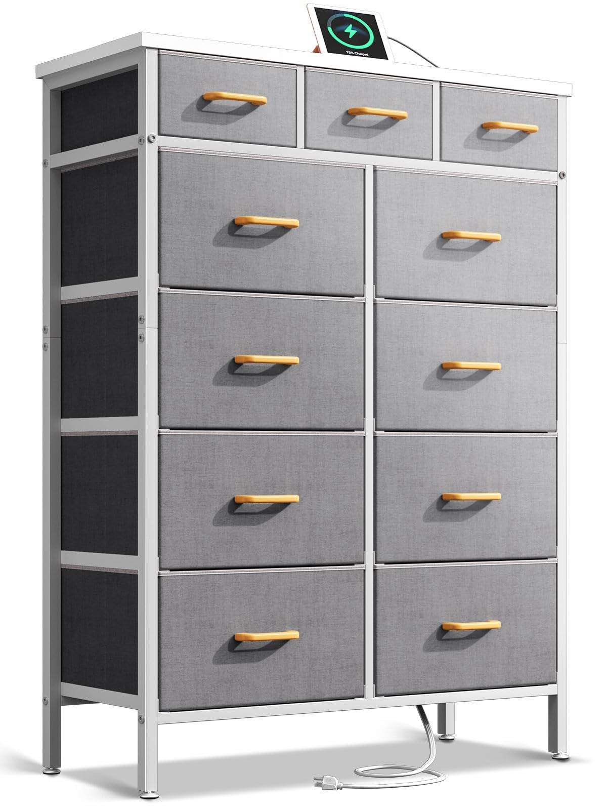 Casaottima 52-Inch Tall Dresser with Charging Station in Light Grey.