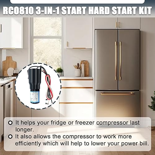 Miniatura 6 de RCO810 Kit de arranque duro 3 en 1 para refrigerador compatible con relé de arranque duro Supco y condensador de arranque, 112 a 15HP,