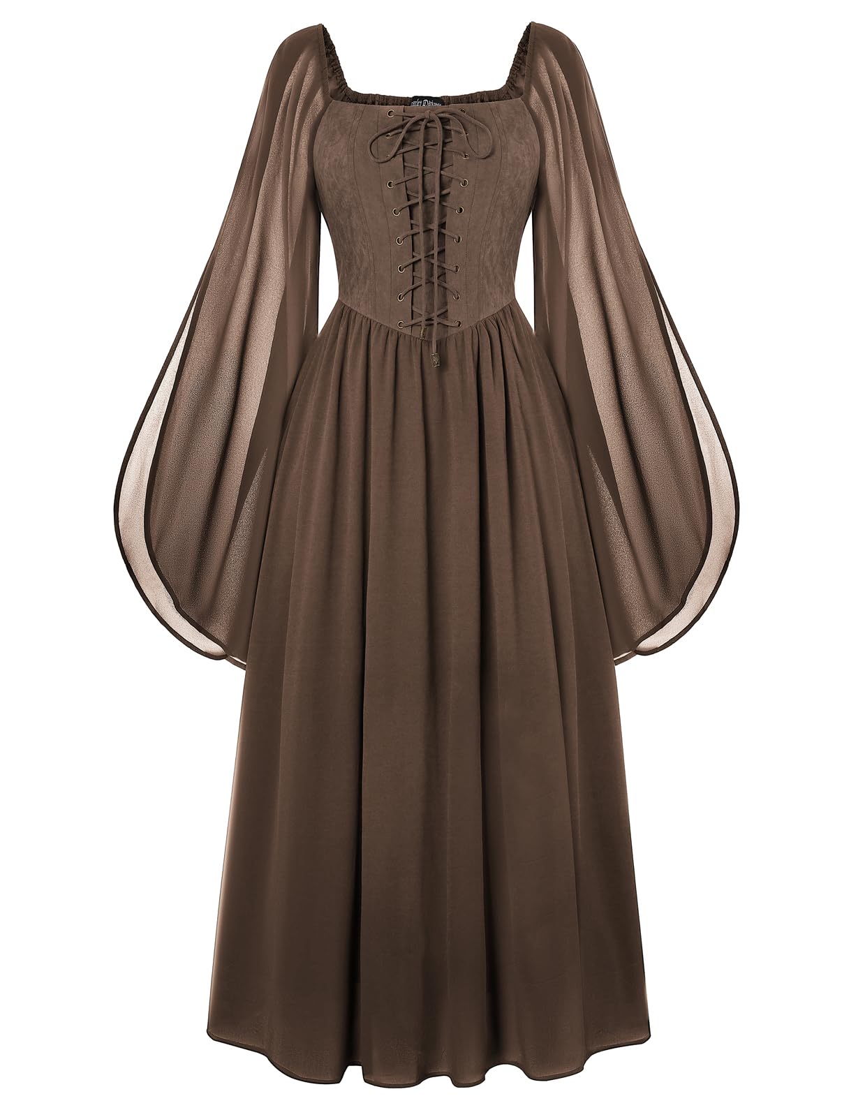 Scarlet Darkness Renaissance Costume Women Pirate Dresses Split Bell Sleeve Medieval Ren Faire Dress with Pockets, Brown, Medium โ image 1