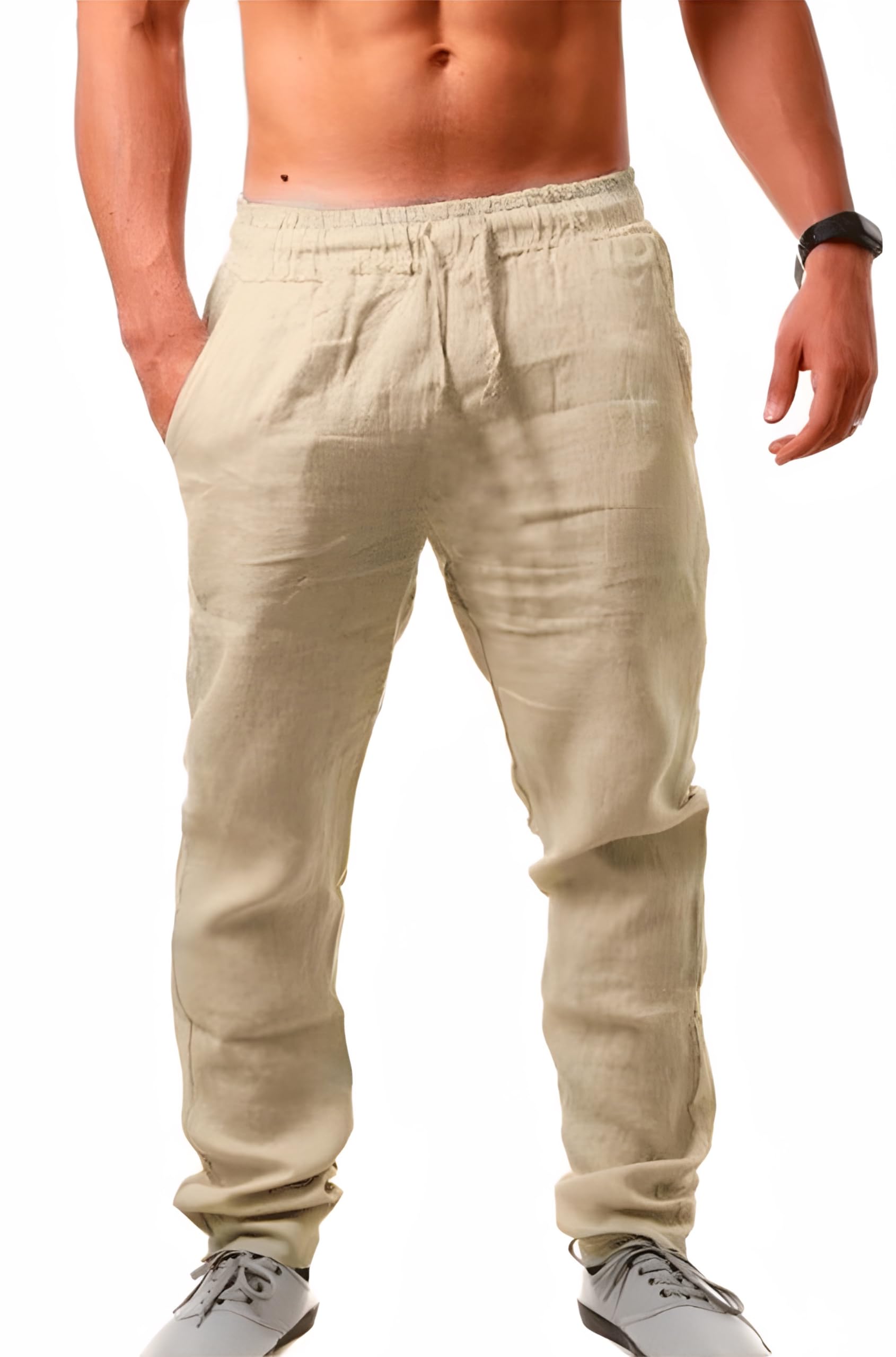 Cegerne Uomini Pantaloni di Lino Lunghi Pantaloni Medievali Leggeri Loose Fit Vacanza al Mare Tutti i Giorni