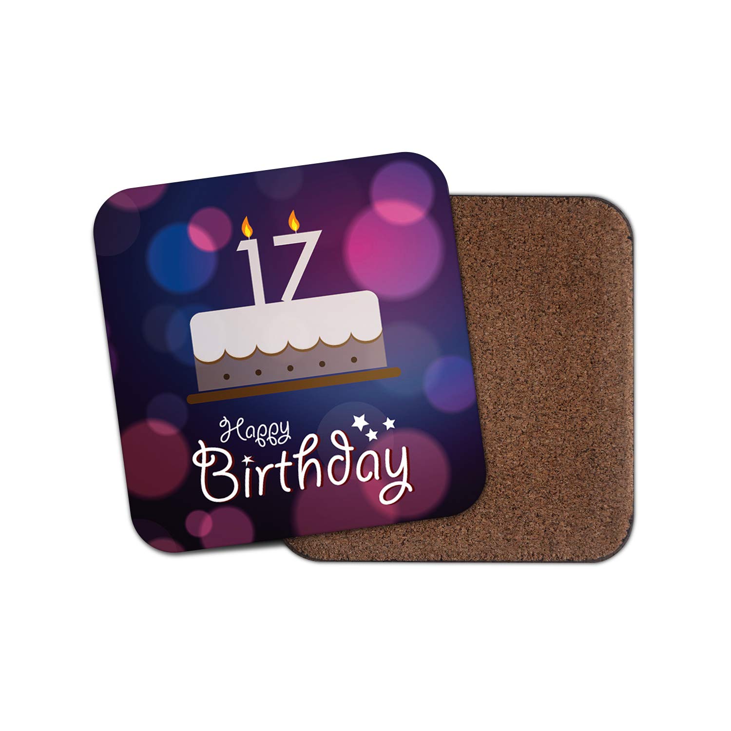 Destination Vinyl Ltd Multicolor Happy 17Th Birthday Coaster - Seventeenth Happy Cake Candles #19115